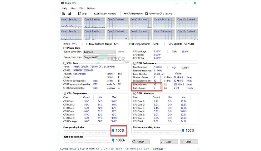 Quick CPU Advanced CPU settings