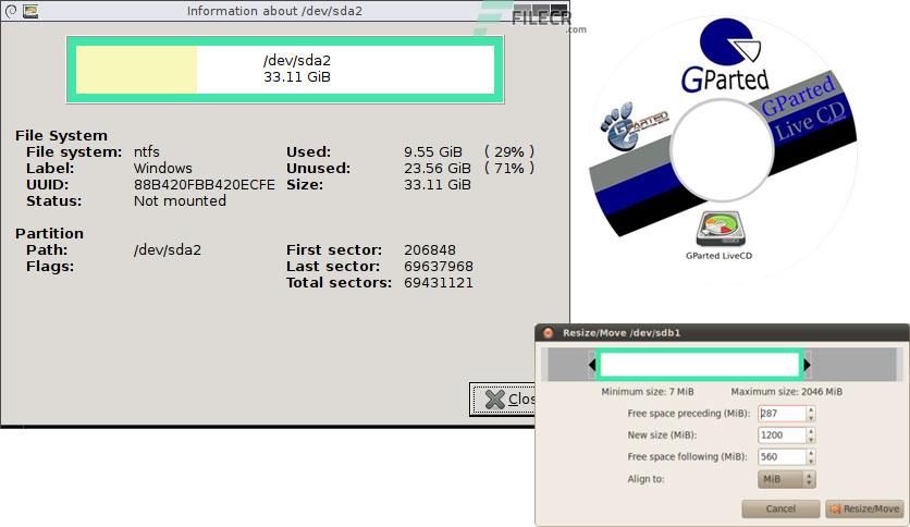 Gnome Partition Editor (GPartEd) Live 1