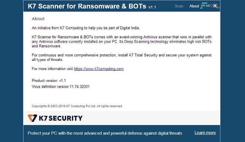 K7 Scanner for Ransomware & BOTs 1.0.0.335 Download - FileCR