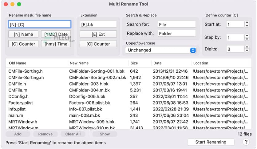 Multi Rename Tool 2.5 for MacOS Full Version Download - FileCR