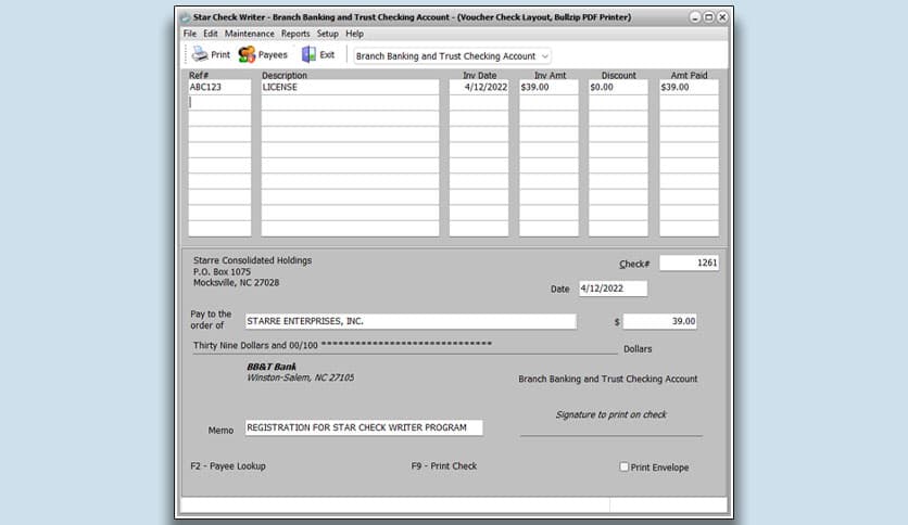 Starre Enterprises Star Check Writer System 8.10 - FileCR