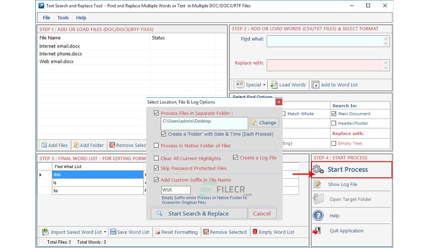 Text Search and Replace Tool 4.6.1.23 Free Download - FileCR